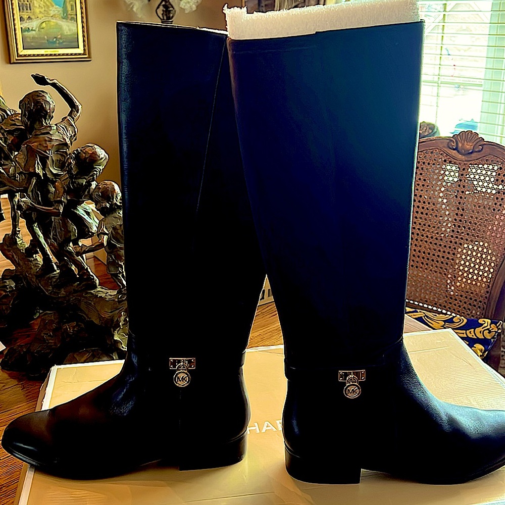 🌺🔥StunningNewInBoxMichael KorsTall Riding Boot.Leather&TextileDarkChocolateS:10M - Picture 4 of 12